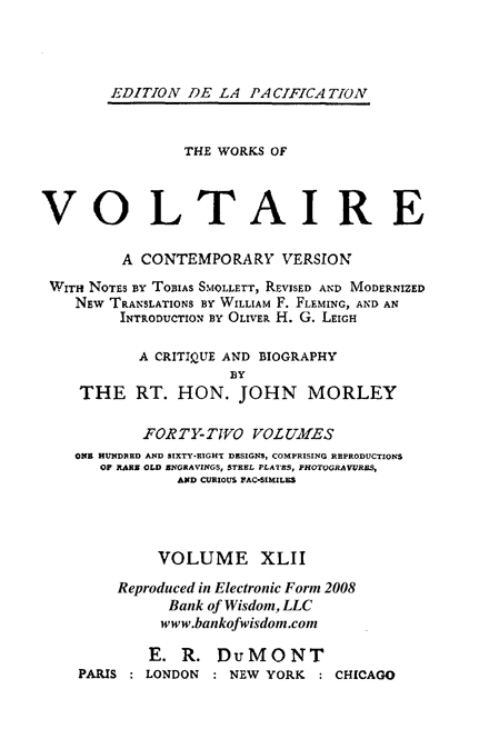 (image for) The Works of Voltaire, Vol. 42 of 42 vols. + INDEX volume 43